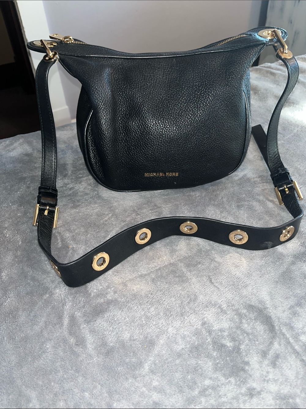 Michael Kors Black Leather Hobo Bag  with Gold Accent Strap